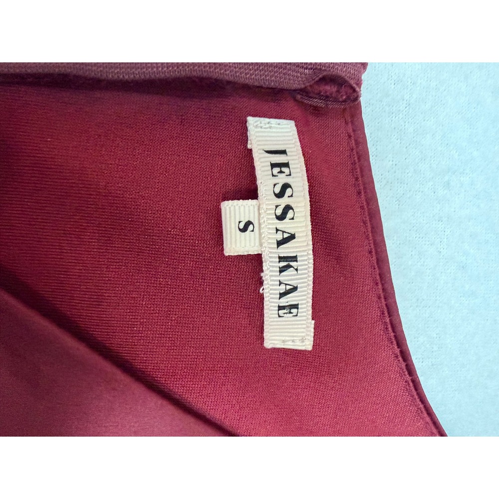 JessaKae Burgundy Satin Wrap Midi Dress Short Sleeve Wine PSD1917-J Small - Picture 5 of 9